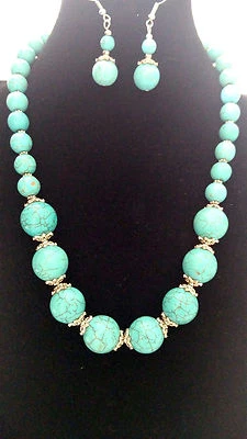 Stylish Turquoise Beads Stone Pendant Statement Necklace set - Image 1 of 2