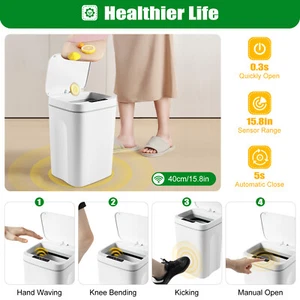 Automatic Trash Bin Smart Sensor Rubbish Waste Bin Trash Bin Office Kitchen 16L - Picture 1 of 15