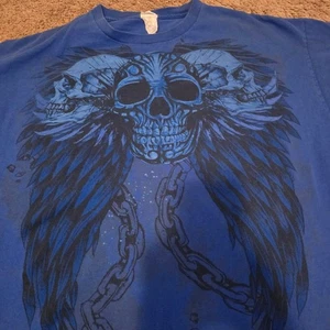 Vintage Blue and black skull and wings shirt #goth #emo #Grunge #Y2K - Picture 1 of 6