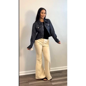 LVIR Wool Stitch Curved Hem Button Up Jacket in Blue Small Long Sleeve Pockets - Picture 1 of 5