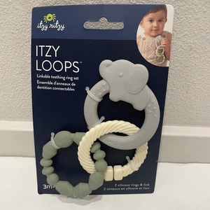 NEW Itzy Ritzy Itzy Loops Linkable Teething Ring Set - 2 Silicone Rings & Link - Picture 1 of 3