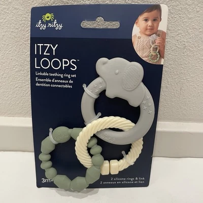 NEW Itzy Ritzy Itzy Loops Linkable Teething Ring Set - 2 Silicone Rings & Link - Image 1 of 3
