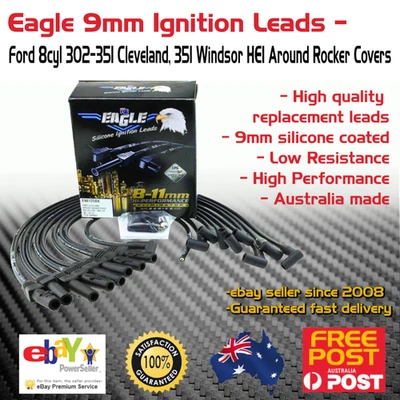 EAGLE 9mm Ignition Leads V8 Ford 302-351 Cleveland Windsor HEI Around R/C Black - Image 1 of 4