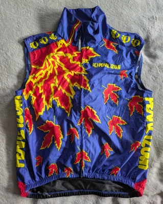 PEARL IZUMI Windbreaker Sleeveless Cycling Vest Mens M Blue Red Yellow Leaves - Image 1 of 4
