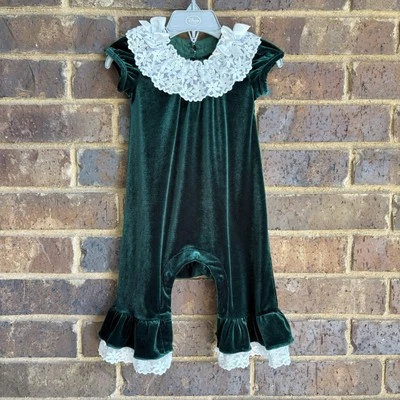 Bonnie Jean Baby Girl's Green Velour Cap Sleeve One-Piece Bodysuit 6-9M - Image 1 of 4