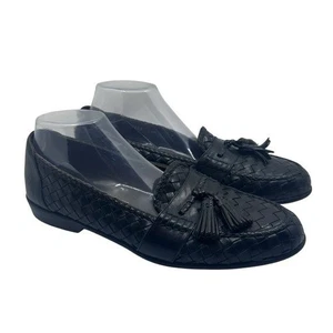 Cole Haan Bragano Mens 9.5 M Woven Leather Driving Shoes Loafers Black Tassel - Picture 1 of 10