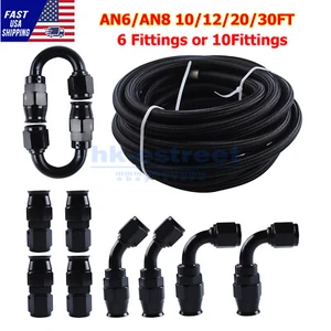 6AN-8AN Black Nylon PTFE Fuel Line 10/12/20/30FT w/6 or 10 Fittings Hose Kit E85 - Picture 1 of 35