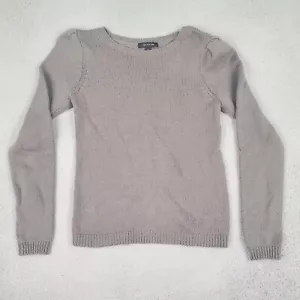 Ann Taylor Sweater Womens Large Gray Wool Blend Puff Sleeve Padded Shoulders - Picture 1 of 10