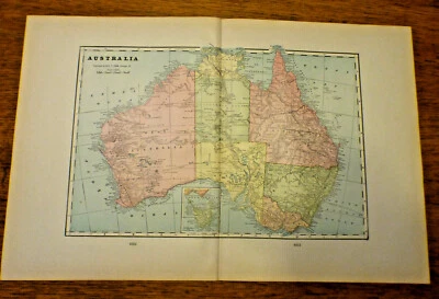 Antique 1903 Map of Australia Cram's Atlas of the World Large Wall Art, vintage - Image 1 of 4