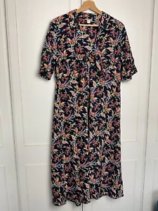 Monsoon Sarita Cotton Tie Front Midi Dress UK 16 Navy Blue Floral Tea A-Line - Picture 1 of 13