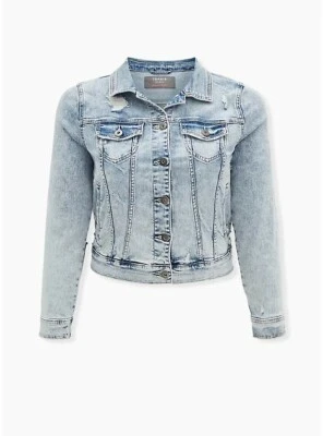 Chaqueta de camionero de mezclilla envejecida Torrid para mujer talla grande 3X lavado ácido ligero nueva con etiquetas Foto 1 de 4