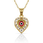 Red Evil Eye Turkish Nazar Greek Charm Hamsa Kabbalah Pendant Necklace 14k Gold