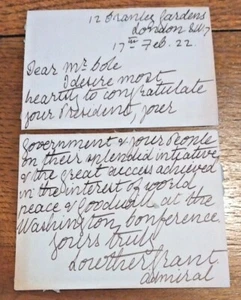 Admiral Sir William Lowther Grant (1864-1929) Autograph ~ Signed 1922 Letter - Picture 1 of 2