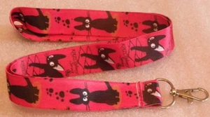 chat noir fond rouge TOUR COU cordon porte clef Badge KEYCHAIN clef lanyard - Afbeelding 1 van 2