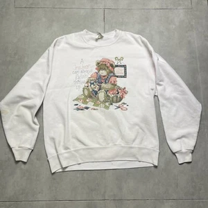 Felpa nonna Jerzees vintage anni 90 taglia grande bianca nonna orso retrò nerd - Foto 1 di 13