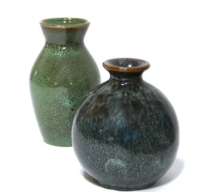 Ceramic Pottery Vases Drip Glaze Blue & Green Set 2 - Picture 1 of 9