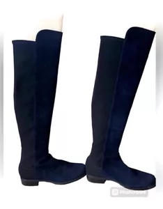 Stuart Weitzman Over-the-Knee Navy Suede Leather boots Sz 6.5 - Picture 1 of 5