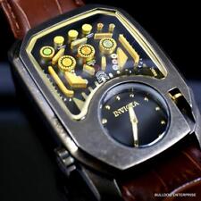 Invicta Vintage Cuadro Working Pinball Antique Goldtone Leather 42mm Watch New