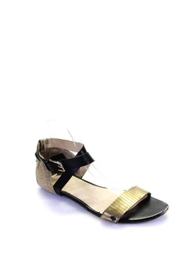 Enzo Angiolini Womens Metallic Ankle Cross Strap Sandals Black Gold Leather 9.5 - Image 1 of 4