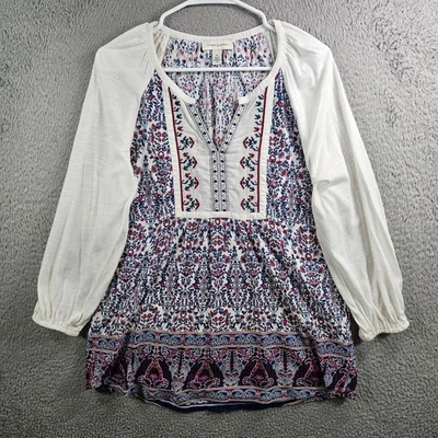 Blusa Vintage America Top Feminina Média Bordada Geométrica Branca Azul Vermelha - Imagem 1 de 4