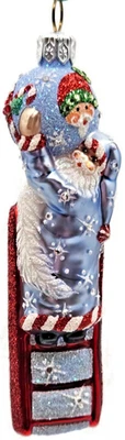 Patricia Breen Toward The Top Blue Santa Face Snowflakes Christmas Tree Ornament - Image 1 of 4
