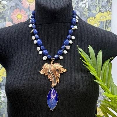 Corona Adornada Conjunto Joyería Otoño Otoño Hoja Lapislázuli Cobre Collar Foto 1 de 4