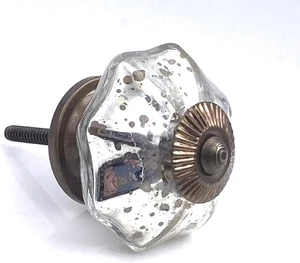Antique Chrome Octagon Mercury Glass Distressed Dresser Knob 15 Pack - Picture 1 of 3