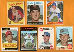 Lotto 7 carte Claude Osteen 1959 - 1974 Topps Dodgers Reds Senators Astros EX/EX+ - Foto 1 di 2