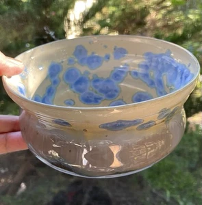 Janet Duchesneau Art Pottery Crystalline Bowl 6x3.5” Blue Glaze Hampshire Signed - Picture 1 of 18