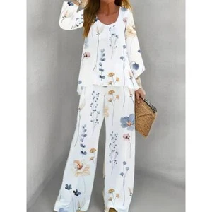 Two Piece Set of Plus Size Women's Printed Long Sleeved Round Neck Top and Pants - Picture 1 of 5