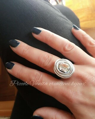 Anello da donna alluminio colore argento cristallo gioielli fatto a mano  - Immagine 1 di 4