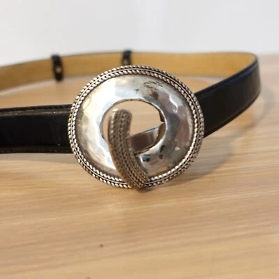 Belt Womens Medium Black Leather Western Moroccan Fashion Chunky Toggle Buckle - Image 1 of 4