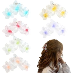 Hawaiian Flower Hair Clips for Women 6 Pack Flower Hair Claw Clips Plumeria Claw - Picture 1 of 7