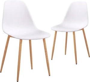 CangLong Plastic Dining Chairs with Wooden Grain Metal Legs Set of 2 REPACKAGED - Picture 1 of 3