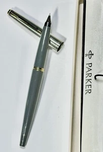 Antique Parker 45 Fountain Pen Dove Gray Gold & Silver Trim w/ Box + Cartridge - Picture 1 of 9