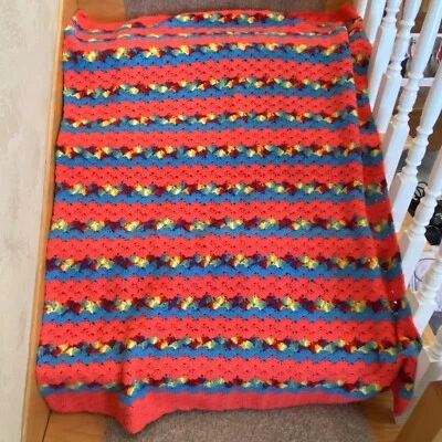 Manta afgana vintage brillante arco iris rosa abuela ganchillo boho 58"x 47" Foto 1 de 3