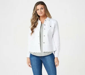 Studio by Denim & Co. Twill Jean Jacket with Scallop Bottom A352982 White XS - Picture 1 of 3