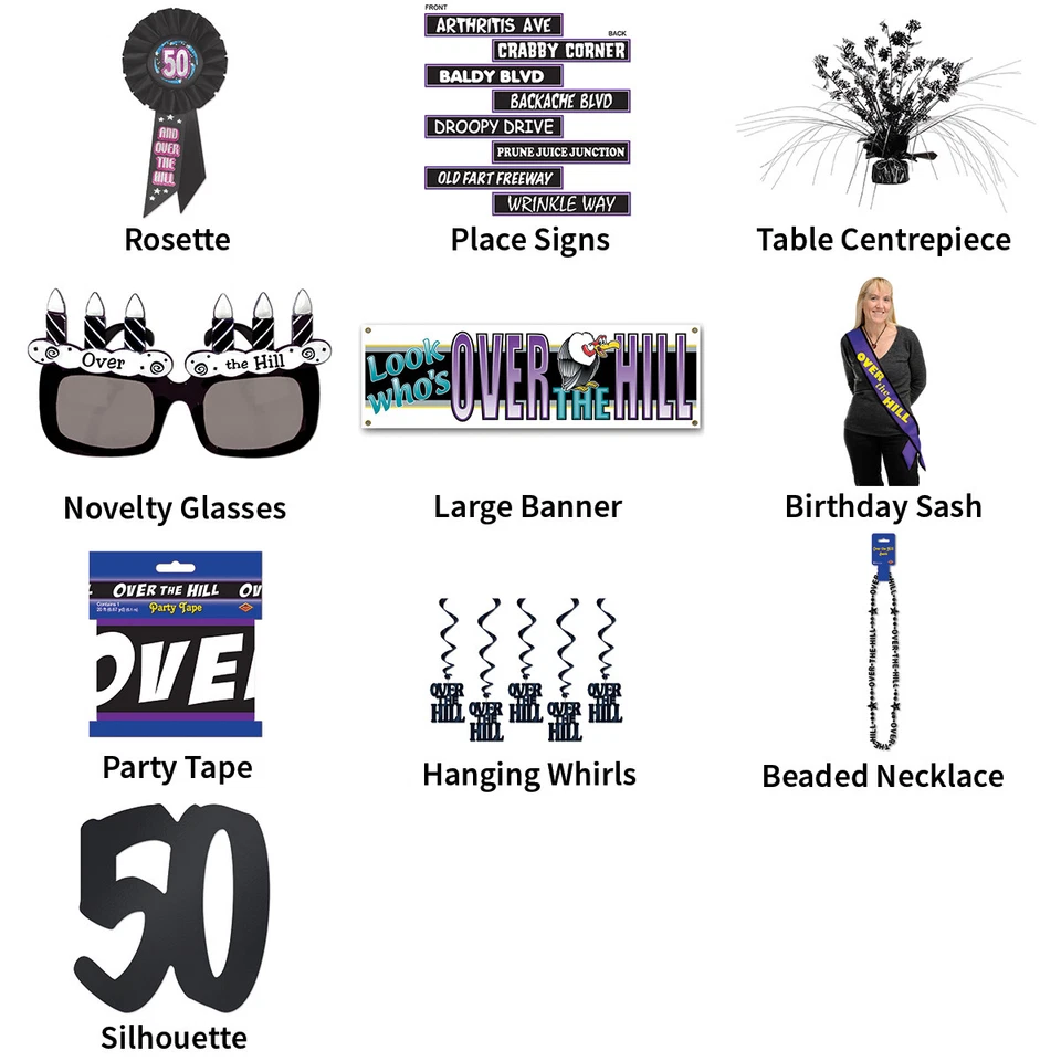 OVER THE HILL 50TH BIRTHDAY THEME DECORATIONS - PARTYWARE COMPLETE SELECTION - Image 1 of 1