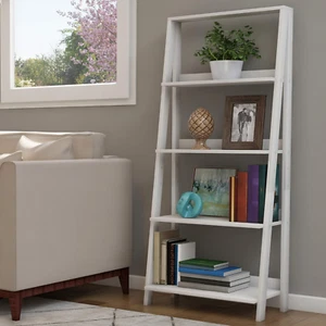 4-Tier Ladder Bookshelf - Freestanding Shelved Bookcase with X-Back Frame and Le - Picture 1 of 8