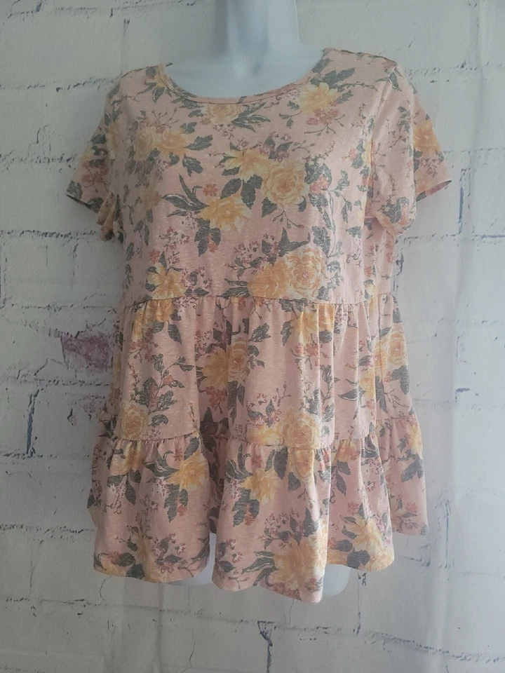 Top túnica Bobbie Brooks talla mediana multicolor floral manga corta cuello redondo Foto 1 de 4