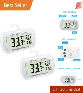 Digital Waterproof Thermometer LCD 2 Pack Max/Min Display Fridge/Freezer Use - Picture 1 of 9