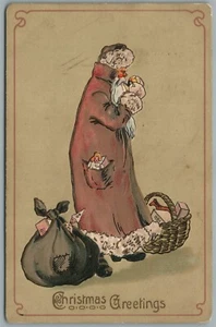 SANTA in BROWN ROBE ANTIQUE CHRISTMAS POSTCARD - Picture 1 of 2