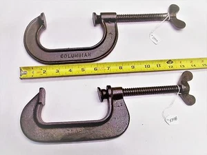 C Clamps, (1) COLUMBIAN & (1) STEARNS Wing Knob 4" C Clamps, Made in USA - Picture 1 of 4