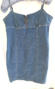 Denim slim dress . Spaghetti straps. Zip back.lace up suede. 16 (1203) - Picture 1 of 6