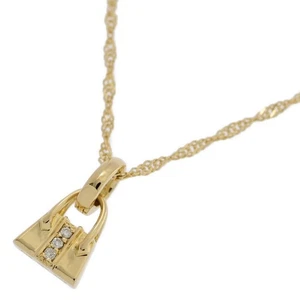 0.03ct/3P Diamond Bag Motif Necklace Pendant/K18YG/750-4.2g/Yellow Gold/Gift - Picture 1 of 10