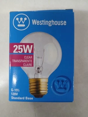 КОРОБКА из 10 Westinghouse 03818, 25 Вт G19-1/2 прозрачный глобус лампа, стандартное основание - Изображение 1 из 3