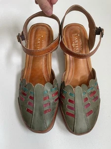 L'Artiste Spring Step Erja Wedge Sandal Olive Green Brown Leather 41 US 9.5-10 - Picture 1 of 12