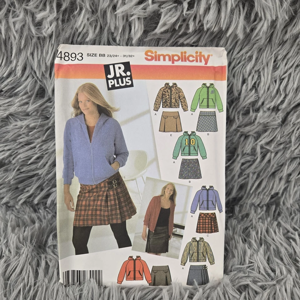 Simplicity 4893 JR. Plus Size BB 23/24-31/32 Mini Skirts & Hoodie Sewing Pattern - Image 1 of 4