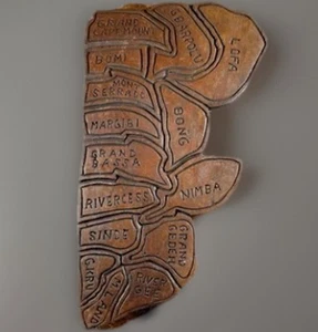 Vintage Hand Carved LIBERIA Map 17x11” Burl Wood Country/15 Counties Wall Decor - Picture 1 of 7