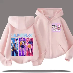 Kpop Demon Hunters Huntrix Zip Hoodie Kids Sweatshirt Girl Boy Jacket Pink 150 - Picture 1 of 5